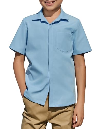 Image of Arshiner Boys Short Sleeve Dress Shirts Solid Button Down Shirts | formal Uniform School Shirt, for 4-12 Years, Hidden Buttons, with Chest Pocket, Regular Fit, Summer Tee top for Kids