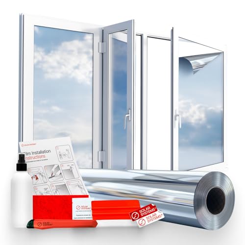 Solar Systems - Spiegelfolie Fenster Sichtschutz - Fensterfolie von Innen Durchsichtig von Aussen Blickdicht - Innenmontage, UV Schutz, Selbstklebend, mit Montagesatz - 50x100cm