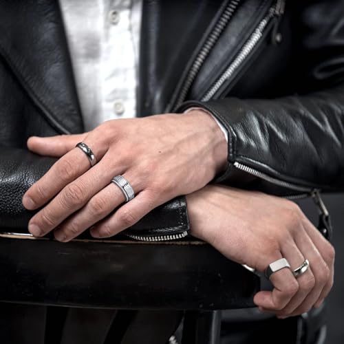 EIELO 12pcs Stainless Steel Band Rings - Silver, Modern, Wedding & Everyday Occasion - No Gemstones, Unisex, Size 7-144