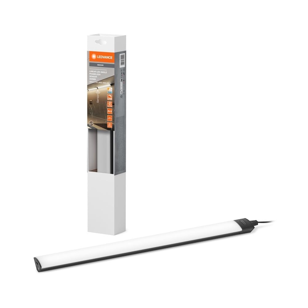 LEDVANCE Linear Angle Sensor, Frameless, 35 cm, 5 W, 320 lm, 3000/4000/6500, Warm White/Cold White/Daylight, CCT Dimmable, Black Aluminium, IP20