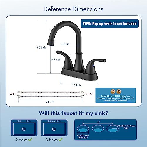 Cinwiny 4 Inch Centerset Bathroom Sink Faucet Lavatory Basin Mixer Tap Matte Black Double Hole Two Handle Swivel Spout 360 Degree Deck Mount Vanity Vessel Faucet #TOP3
