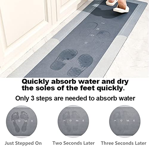 Bath Mat Rug, Super Absorbent Floor Mat Quick Dry Thin Bathroom Mats Carpets Rubber Non-Slip Bottom Shower Rugs For Shower Sink Bathtub 17.7"X59", Square Dark Grey #TOP2