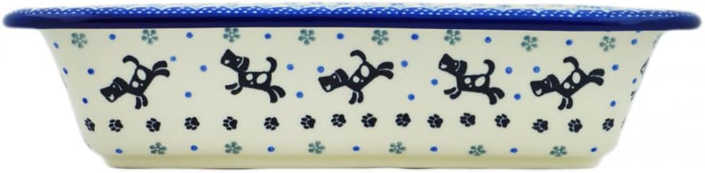 Polmedia Polish Pottery Rectangular Baker - Playing Pups Pattern Handmade in Boleslawiec Poland by Ceramika Artystyczna + Certificate of Authenticity