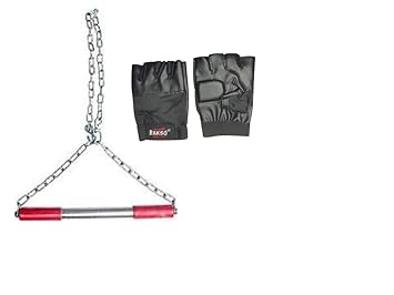 RAKSO Sports Gym Gloves and Hanging Rod 4ft Best quility Gym Gloves Fitness acessry Heavy Chain Hanging Rod