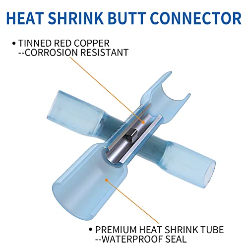 Heat Shrink Wire Connector Butt Terminals Kit, 200PCS Crimp Connectors Waterproof Insulated Electrical Terminals Marine Automotive Cable Electrapick (3 Colors / 3 Sizes)