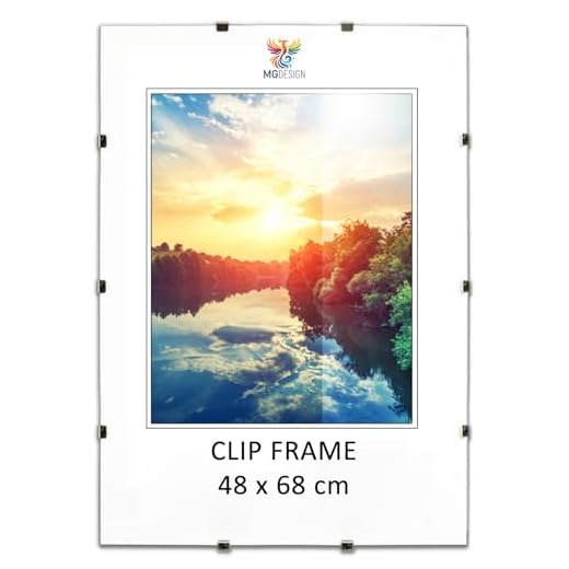 MG Design Marco de clip 48 x 68 cm - sin marco, acrílico transparente y fondo HDF, vertical u horizontal, para fotos, pósteres y diplomas
