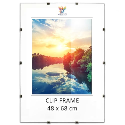 MG Design Marco de clip 48 x 68 cm - sin marco, acrílico transparente y fondo HDF, vertical u horizontal, para fotos, pósteres y diplomas