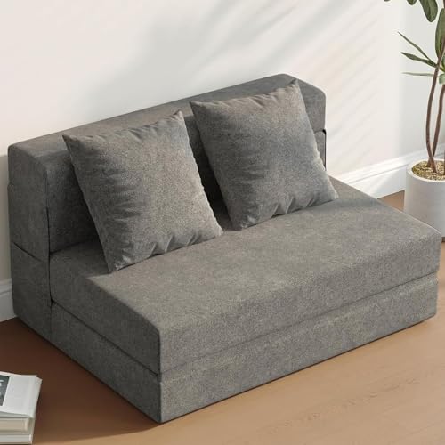 DSNAPE Folding Sofa Bed Twin, 5-in-1 Convertible Futon Sleeper Chair with Pillow and Side Pockets, Fold Out Foam Couch, Foldable Floor Mattress, Lazy Sofa for Home/Office/Guest Room/Dorm, Dark Grey