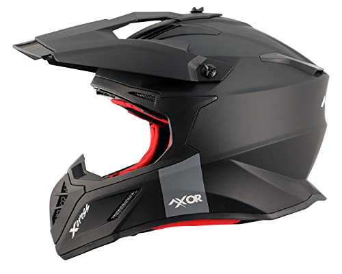 Axor X Cross ISI ECE DOT Certified Full Face Dual Sport Peak Off Road Helmet for Men and Women Dull Black Red M
