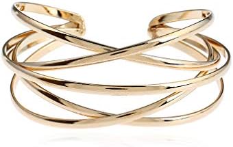 FUTIMELY Gold Cuff Bracelet for Women Girls,Multi-layer Cross Wire Bangle Bracelet Open Adjustable Wide Cuff Bracelet