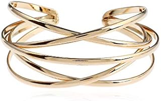 Gold Cuff Bracelet for Women Girls,Multi-layer Cross Wire Bangle Bracelet Open Adjustable Wide