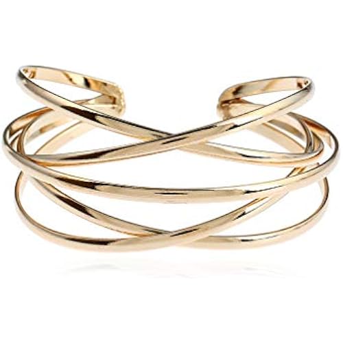 FUTIMELY Boho Chunky Cuff Bracelet for Women,Gold/Silver/Rose gold Multi-layer Cross Wire Bangle Bracelets Open Adjustable Wide Cuff Bracelet Fashion Statement Jewelry