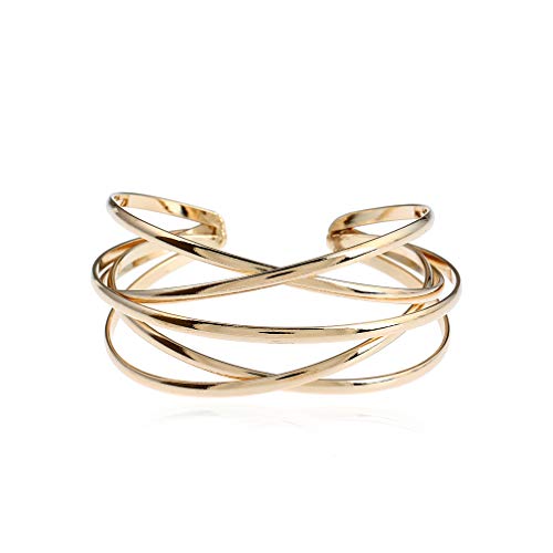 Gold Cuff Bracelet for Women Girls,Multi-layer Cross Wire Bangle Bracelet Open Adjustable Wide Cuff Bracelet