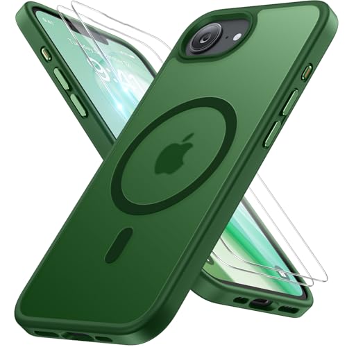miracase for iPhone 16e case & iPhone 17e Case for MagSafe [with 2×9H+ Screen Protectors] TOP Military-Grade Protection Shockproof with Velvet Touch for iPhone 16e/17e Phone Case 6.1", Dark Green
