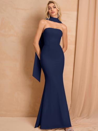Image of Auraxe 2026 Women's Bodycon Formal Maxi Dresses Elegant Tube Summer Wedding Guest Cocktail Party Dress with Scarf