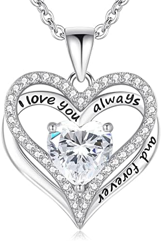 S925 Sterling Silver Necklace for Women, Birthday Necklaces Gifts for Wife Girlfriend, Wedding Anniversary Jewelry 18K White Gold Filled, Unique Love Gift for Her, April
