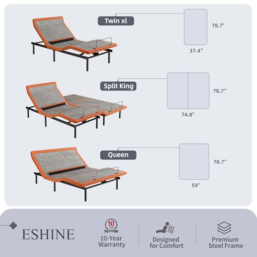 Image of ESHINE Twin XL Adjustable Bed Frame with Lumbar Support Dual USB | Bed Base, Head-Pillow-Tillt, Under Bed Light, Smart App, Zero Gravity, Ergonomic Incline, Wireless Remote, 6000 Series