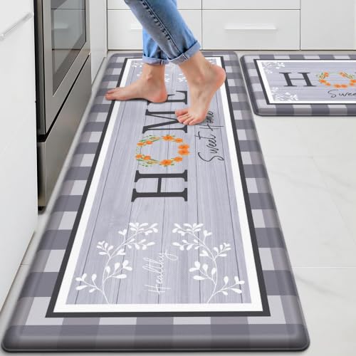 Kitchen Mats 2PCS, Anti Fatigue Rugs, 17.3x30+17.3x47.2in, Grey