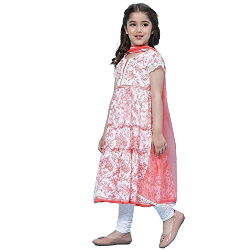Image of BIBA Girls Cotton Flared Kurta Churidar Suit Set