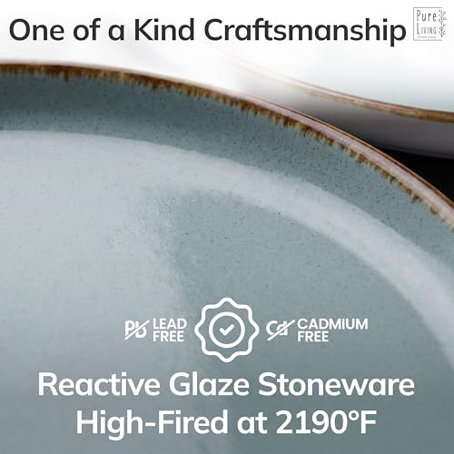 Image of Stoneware dinnerware set 8 persons Rustic 24 pcs - Rustic design dinnerware set, dishwasher safe - Bowl and plate set - Pure Living dinnerware in smoky blue