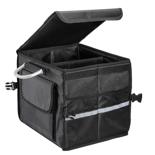 Frcctre Car Trunk Organizer With Lid, Small 28L Collapsible Car Trunk Organizer, Waterproof Oxford Polyester Trunk Storage Container with Aluminium Alloy Handle for Car, SUV, Truck