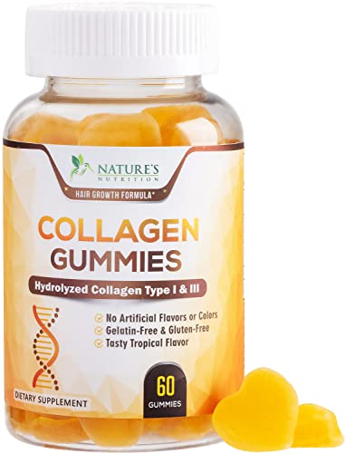 Collagen Gummies Extra Strength 10,000 mcg - Hair, Skin, and Nails Support Chewable Gummy Vitamins for Women and Men - No Gelatin, Non-GMO - Supports Aging Skin - Tropical Flavor - 60 Gummies