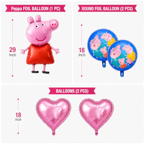 Image of WP WANNA PARTY Pep-Pa Pig Balloons Set Of 5 For Kids Theme Party, Birthday Foil Balloons For Birthday Decoration Items