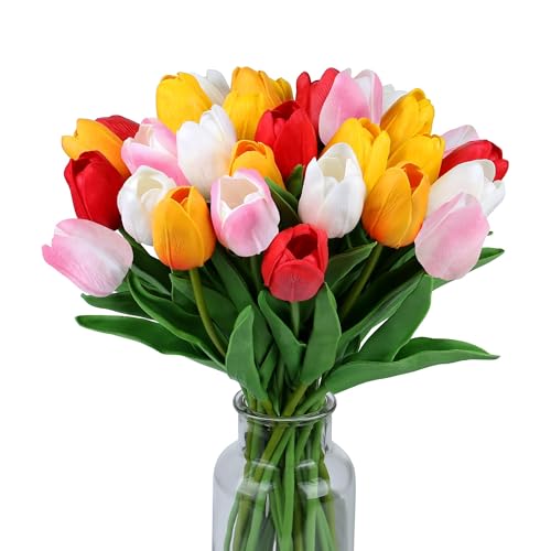 XIANNVXI 15 Pièces Multicolore Fausses Tulipes Fleurs Assortis Artificielles Tulipes Fleurs pour Décoration de Chambre Décoration de Mariage 14 Pouces