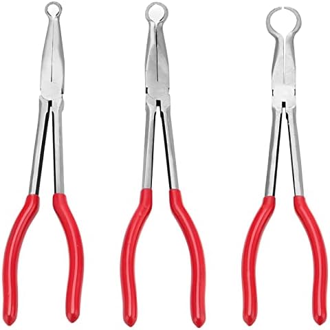 MUKCHAP 3 Pieces 11 Inch Long Reach Hose Grip Pliers Set, Ring Nose Hose Gripper Pliers Kit with Serrated Jaws, Offset Spark Plug Boot Removal Pliers for 3/8 Inch, 1/2 Inch, 3/4 Inch Dia. Hose
