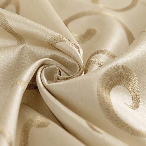 Jinchan Curtains Light Gold 84 Inches Living Room Drapes Faux Silk Dupioni Swirl Embroidery Grommet Top Window Treatment Set Embroidered Drapery Bedroom Curtain Set 2 Panels #TOP6