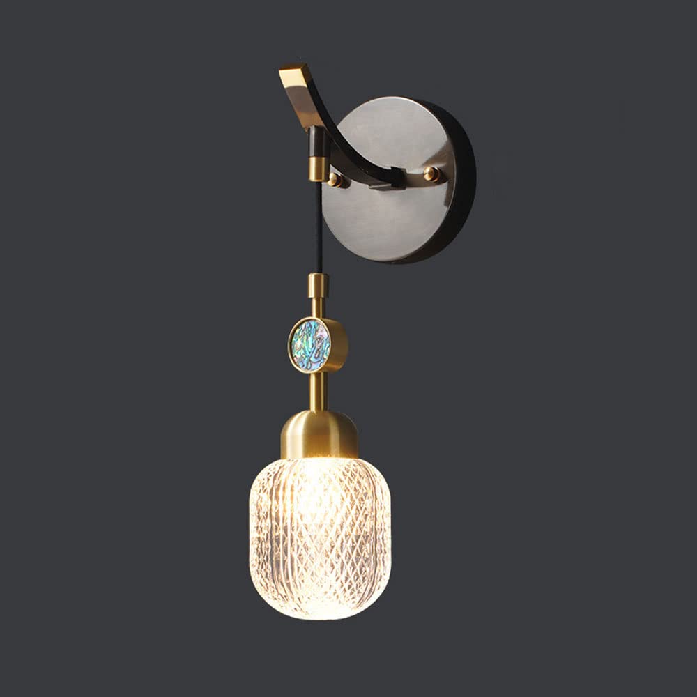 YNIYUJKL Wall Lamp, Copper Wall Sconce Lighting Fixture Pattern Glass Wall Lamp, Bedroom Bedside Decor Wall Mount Light, G9 Headboard Lamps Postmodern Wall Sconces For Livin