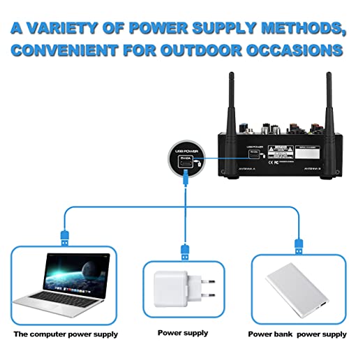Depusheng UF4-M Table de Mixage Audio Studio - Console de Mixage DJ Numérique 4 Canaux Bluetooth Portable Professionnelle avec Microphone sans Fil - Image 7