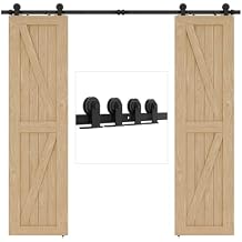 4FT-20FT Sliding Barn Double Door Hardware Cabinet Closet Track Kit Top Mount T Rollers Hangers Set for 2 Doors Black