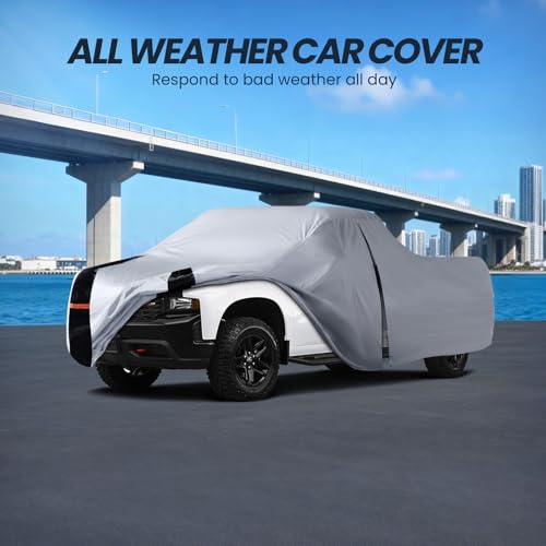 Image of Multi-Layer Chevy Silverado 1500 Truck Cover, Custom fit Silverado 1500 1998-2026 Crew Cab SB(5.7'-5.8')Car Cover Waterproof All Weather, Full Exterior Cover Rain Wind and UV Protect With Door Zipper