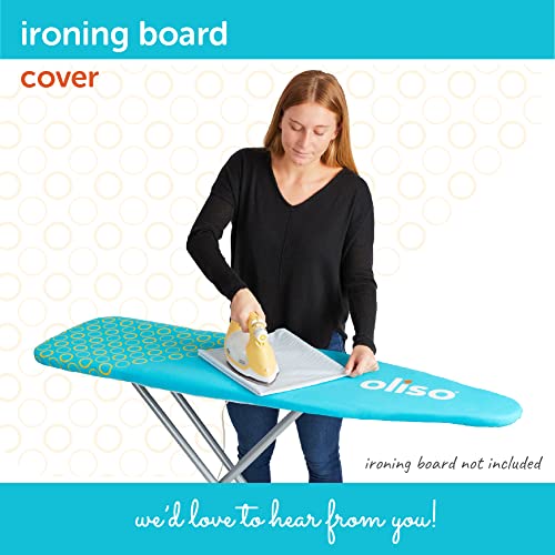 Image of oliso Ironing Board Cover and Pad - 100% Cotton - Standard 15 x 54 | Turquoise, 5mm Thick Felt, Scorch Resistant, Wide Elastic Edge, Adjustable Straps, Heat Reflective