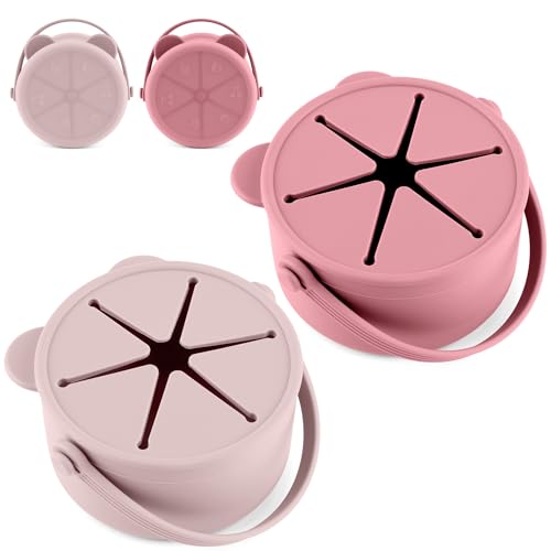 Image of idooss Silicone Snacks Containers for Toddlers, Baby Food Catcher Spill Proof, Kid Snacks Holder with DustProof Lid, 2 Pack Dishwasher Safe (Blush/Mauve)