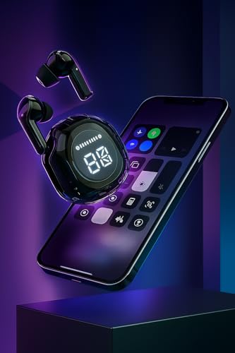 Image of LED Display Wireless Earbuds | Black | Bluetooth 5.0 | Dual Mic ENC Noise Cancelling | Gaming Mode | Touch Controls | Long Battery Life | in-Ear Design | (Ultra PRO) (Black)