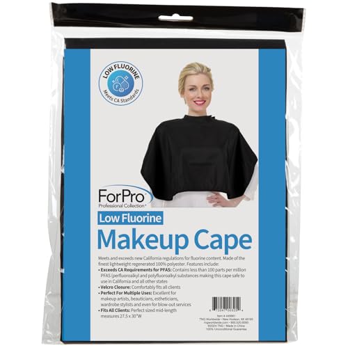 forpro low fluorine makeup cape professional mid-length beauty cape with adjustable velcro closure 27534 x 3034 black