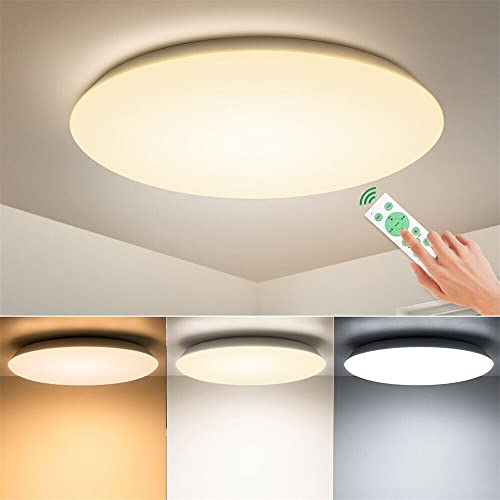 TONFFI LED Deckenleuchte Dimmbar, 24W 2640LM LED Deckenlampe mit Fernbedienung, Φ30cm Rund Deckenbeleuchtung, IP54 Wasserdicht Modern Lampen für Badezimmer Küche Wohnzimmer Schlafzimmer Cover