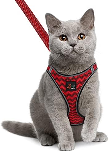 YOUPECK Cat Harness and Leash Set for Walking Cat and Small Dog Harness Soft Mesh Harness Adjustable Cat Vest Harness with Reflective 5FT Strap Comfort Fit for Pet Kitten Puppy Rabbit(XS,Red)