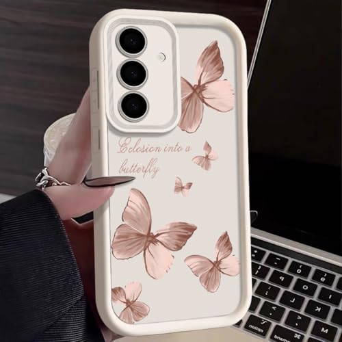 Coque Samsung S23 souple blanche, motif papillon doré idéal pour accessoiriser vos tenues d'été