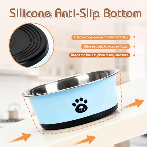 2 Pack Dog Bowls, 860ml Stainless Steel Dog Feeding Bowls with Non-Slip Silicone Base, Metal Puppy Bowls for Dog and Cat, Food Grade Pet Plate for Food and Water, Blue - Image 4