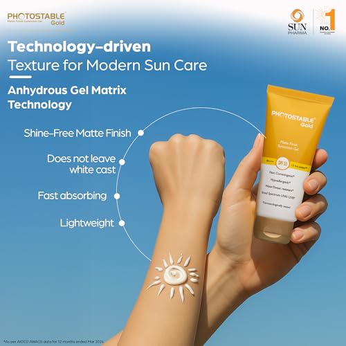 PHOTOSTABLE All Skin Sun Pharma Gold Sunscreen, SPF 55+ & PA+++, 12-Hour UV Protection, Dermatologist-Tested Sunscreen, Lightweight Formula, 50g - Image 5