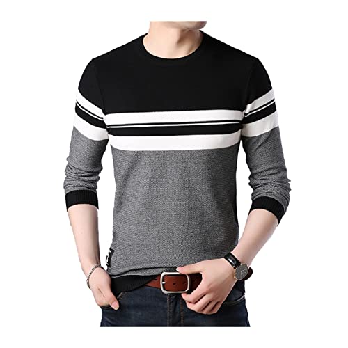 (Wool) Sweater Autumn Sweater Men O-Neck Striped Knittwear Men Slim Sweaters Long Sleeve Clothes Sweater(B,XXXL) - Main Image