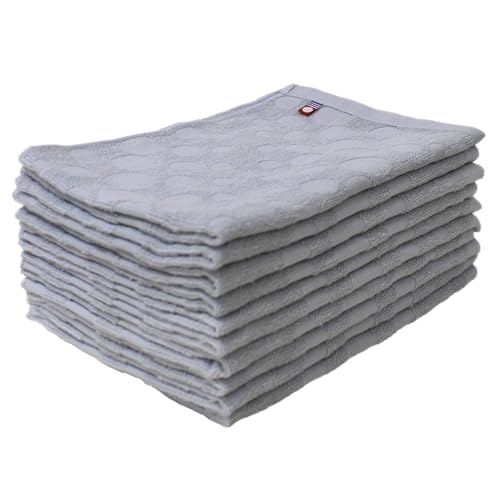 フェイスタオル 薄手 速乾【今治 ウスカルドット】10枚セット日本製 綿100% おしゃれ ドット柄 水玉 キッチンタオル 旅行 ギフト 上品 かわいい (10, グレー)