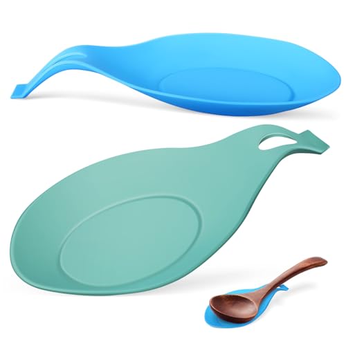 TEHAUX 2個 シリコン製スプーン形状調理用置物架 滑り止め機能付き キッチン用調理器具ホルダー 多用途調味料置き の台所対応