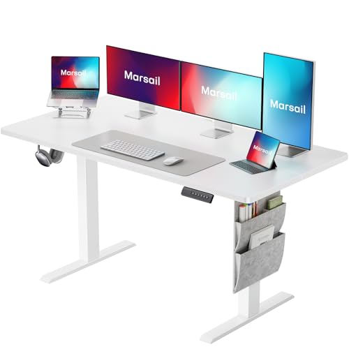 Image of Marsail Standing Desks Adjustable Height Home Office Desks, 55 inchx28 inch Electric Standing Desk with Storage Bag,Sit Stand up Desks for Study,Writing,Work Computer Desks 4 Memory Preset with Headphone Hook