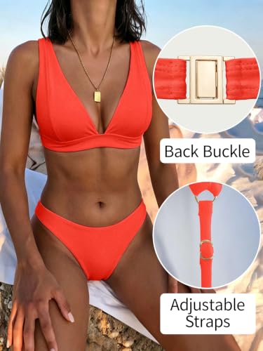 Image of Bathing Suits for Women Deep V Neck Sexy Two Piece Bikini Sets for Women Thong Halter Cheeky Swimsuit