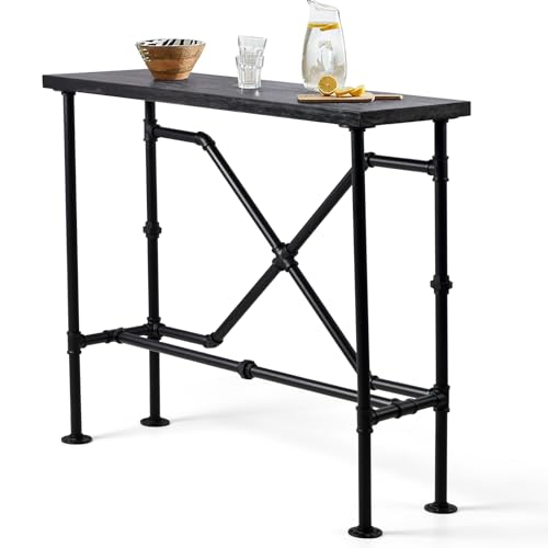 BOKKOLIK 41.3inch High Pub Table Industrial Rectangle Narrow Bar Table for Living Room Kitchen Vintage Console Table for Entryway Hallway Metal Pipe and Wood Design