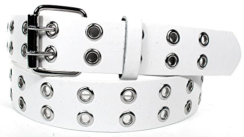M.H.I. Men Women Unisex 2 Holes Row Grommet Bonded Leather Belt Removable Metal Buckle